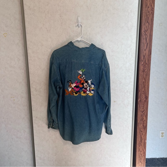 Vintage Disney Goofy Donald Duck Mickey Mouse Denim Button Up Shirt Mens Medium - Picture 2 of 4